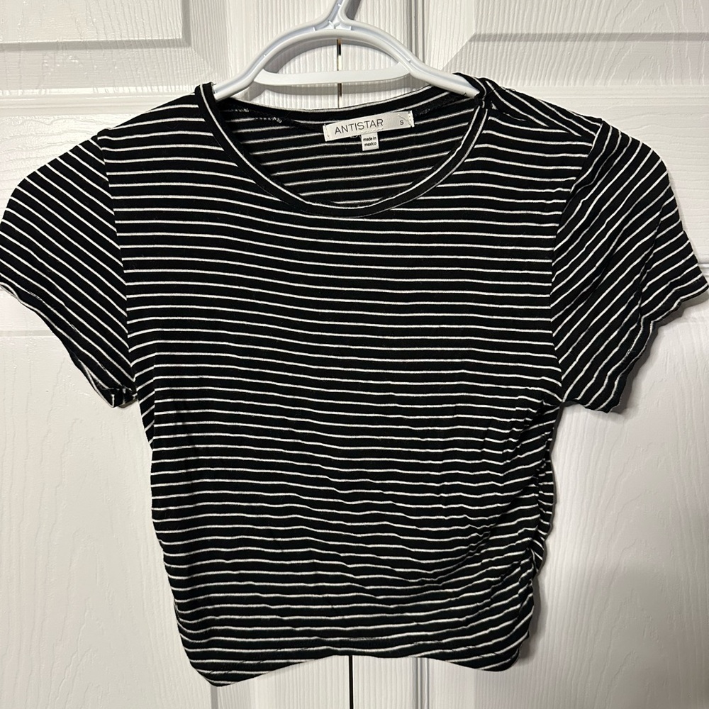 Cropped Black and White Striped Women's Top
